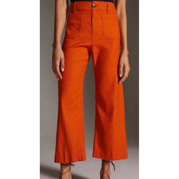 Anthropologie Maeve The Colette Cropped Wide Leg Pants in Orange Women's Size 31